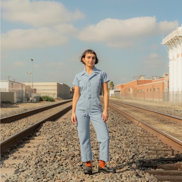 Big Bud Press periwinkle short sleeve Jumpsuit (petite) - Picture 2 of 7